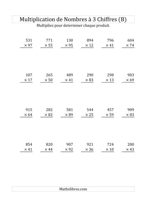 Multiplication de Nombres à 3 Chiffres par des Nombres à 2 Chiffres (B)