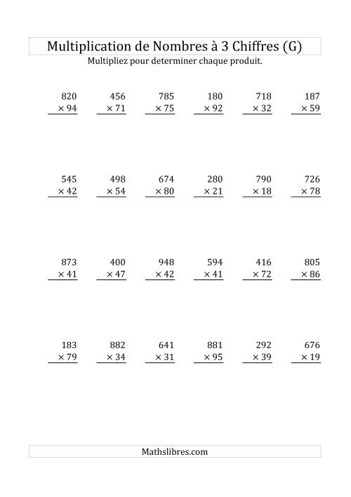 Multiplication de Nombres à 3 Chiffres par des Nombres à 2 Chiffres (G)