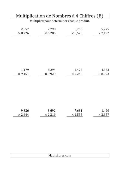 Multiplication de Nombres à 4 Chiffres par des Nombres à 4 Chiffres (B)