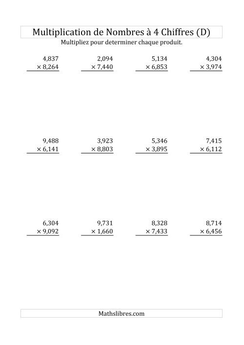 Multiplication de Nombres à 4 Chiffres par des Nombres à 4 Chiffres (D)