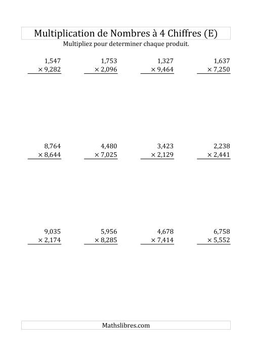 Multiplication de Nombres à 4 Chiffres par des Nombres à 4 Chiffres (E)