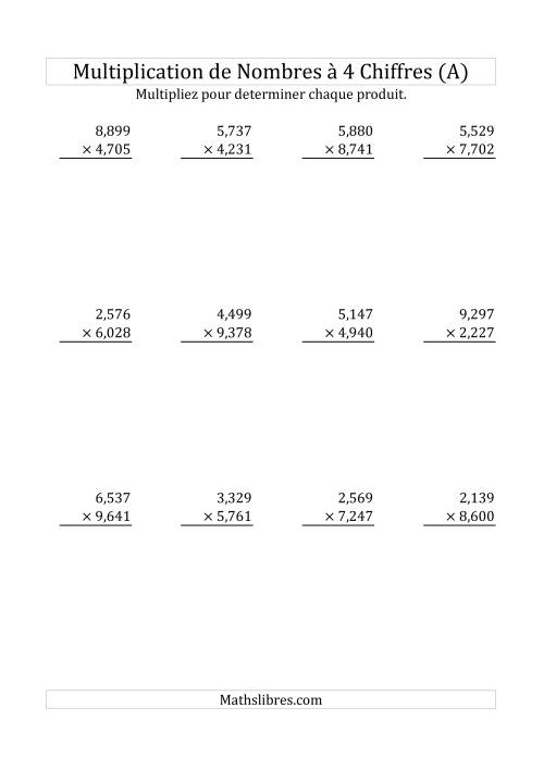 Multiplication de Nombres à 4 Chiffres par des Nombres à 4 Chiffres (Tout)