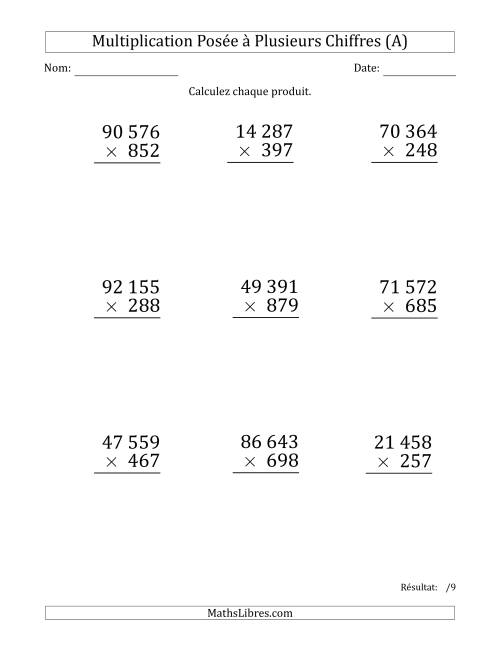 Multiplication d'un Nombre à 5 Chiffres par un Nombre à 3 Chiffres (Gros Caractère) avec une Espace comme Séparateur de Milliers (A)