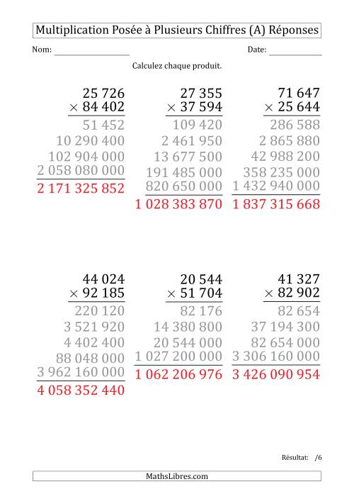 Multiplication d'un Nombre à 5 Chiffres par un Nombre à 5 Chiffres (Gros Caractère) avec une Espace comme Séparateur de Milliers (A) page 2