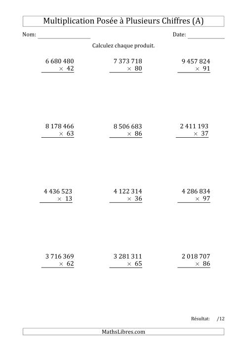 Multiplication d'un Nombre à 7 Chiffres par un Nombre à 2 Chiffres avec une Espace comme Séparateur de Milliers (A)