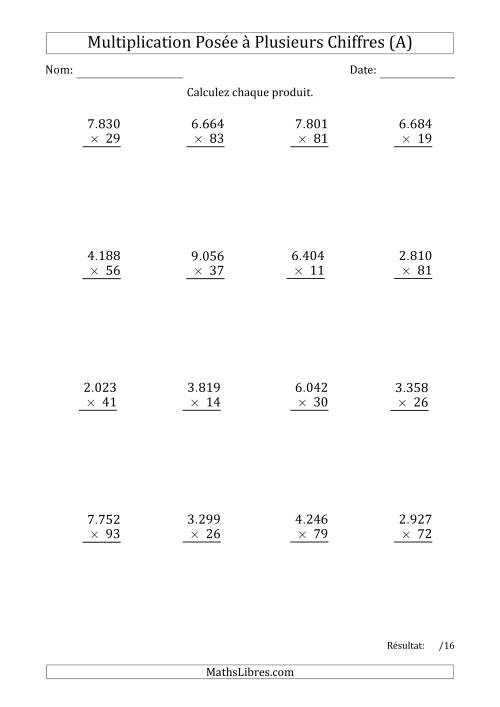 Multiplication d'un Nombre à 4 Chiffres par un Nombre à 2 Chiffres avec un Point comme Séparateur de Milliers (A)