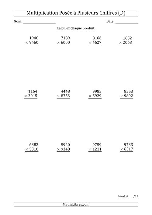 Multiplication d'un Nombre à 4 Chiffres par un Nombre à 4 Chiffres (D)