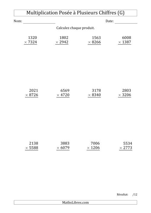 Multiplication d'un Nombre à 4 Chiffres par un Nombre à 4 Chiffres (G)