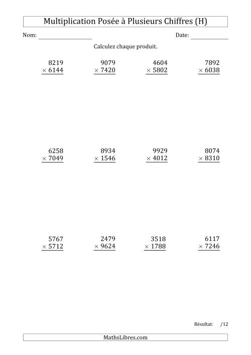 Multiplication d'un Nombre à 4 Chiffres par un Nombre à 4 Chiffres (H)
