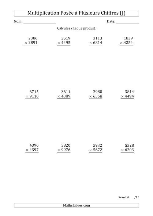 Multiplication d'un Nombre à 4 Chiffres par un Nombre à 4 Chiffres (J)
