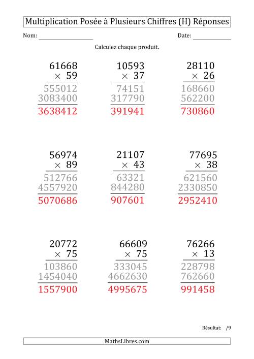 Multiplication d'un Nombre à 5 Chiffres par un Nombre à 2 Chiffres (Gros Caractère) (H) page 2