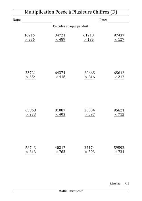 Multiplication d'un Nombre à 5 Chiffres par un Nombre à 3 Chiffres (D)