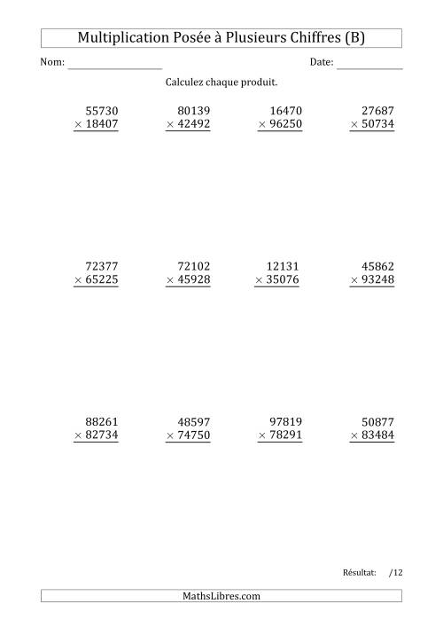 Multiplication d'un Nombre à 5 Chiffres par un Nombre à 5 Chiffres (B)