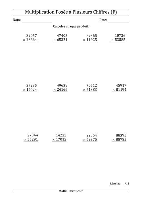 Multiplication d'un Nombre à 5 Chiffres par un Nombre à 5 Chiffres (F)