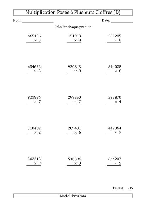Multiplication d'un Nombre à 6 Chiffres par un Nombre à 1 Chiffre (D)