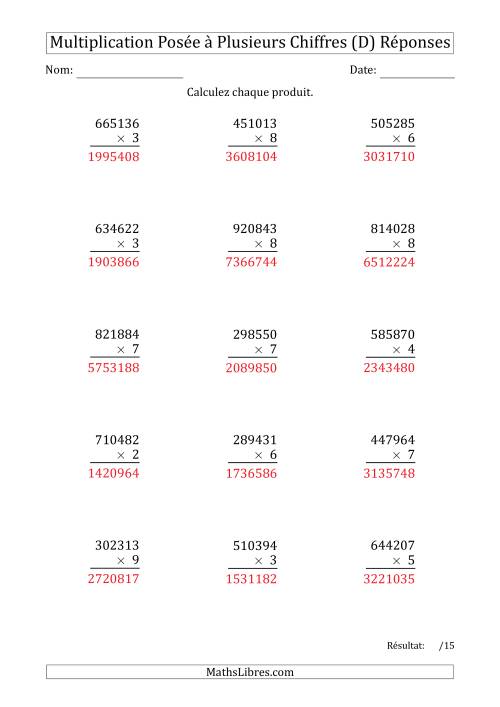 Multiplication d'un Nombre à 6 Chiffres par un Nombre à 1 Chiffre (D) page 2
