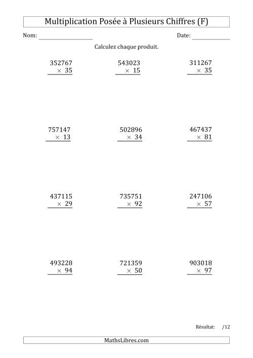 Multiplication d'un Nombre à 6 Chiffres par un Nombre à 2 Chiffres (F)