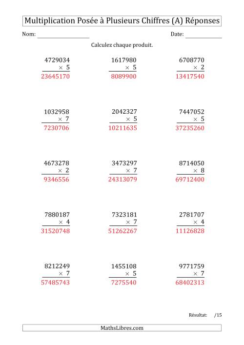 Multiplication d'un Nombre à 7 Chiffres par un Nombre à 1 Chiffre (A) page 2