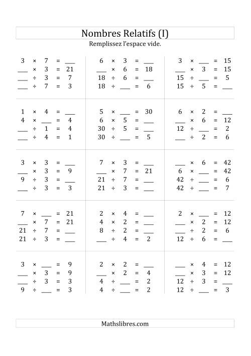 Multiplication & la Division des Nombres Relatifs Jusqu'à 49 (I)