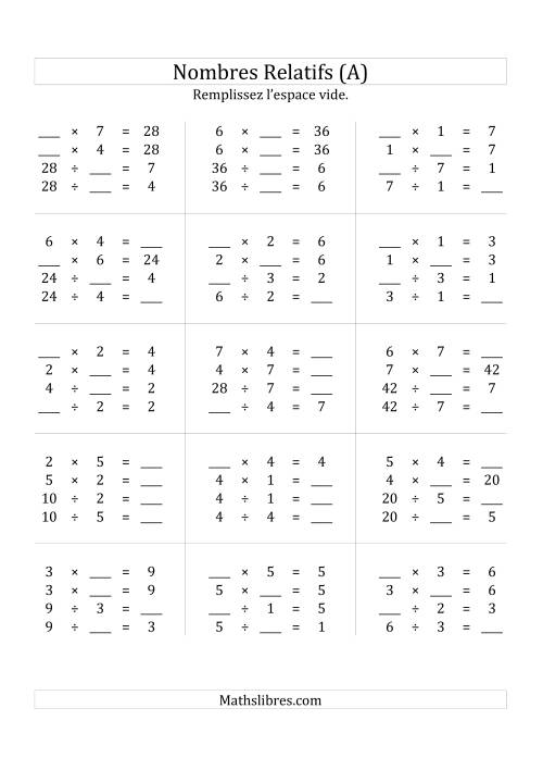 Multiplication & la Division des Nombres Relatifs Jusqu'à 49 (Tout)