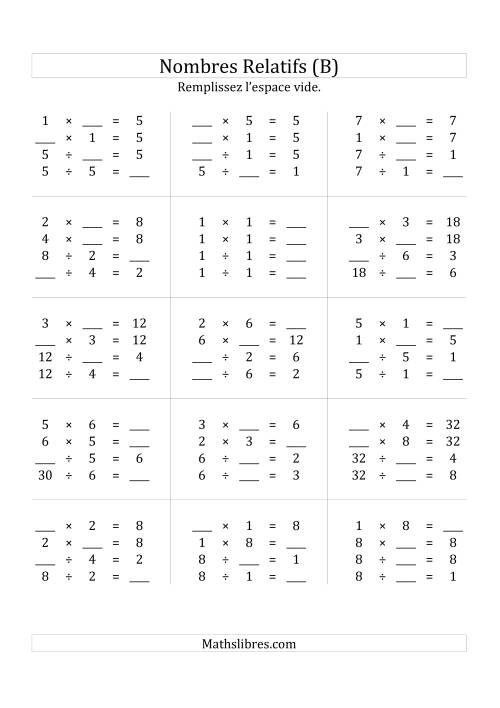 Multiplication & la Division des Nombres Relatifs Jusqu'à 64 (B)