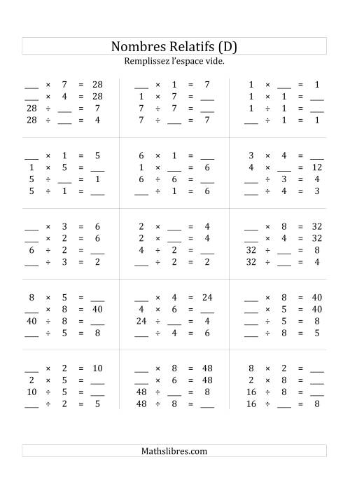Multiplication & la Division des Nombres Relatifs Jusqu'à 64 (D)