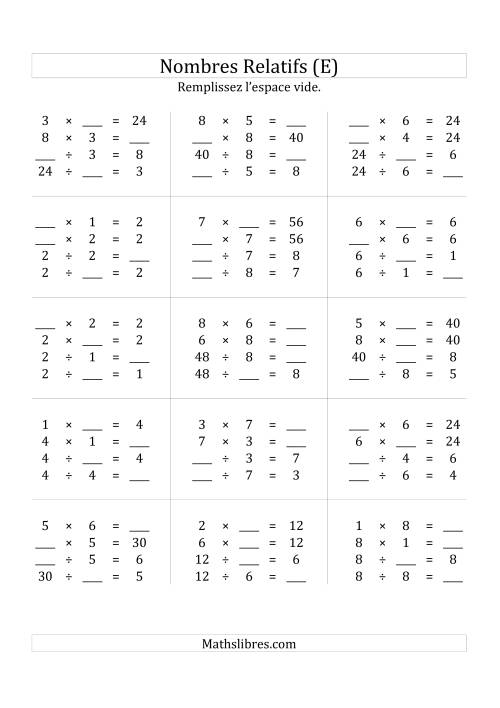 Multiplication & la Division des Nombres Relatifs Jusqu'à 64 (E)