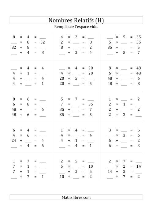 Multiplication & la Division des Nombres Relatifs Jusqu'à 64 (H)