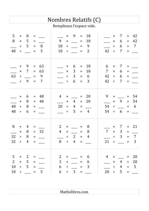 Multiplication & la Division des Nombres Relatifs Jusqu'à 81 (C)
