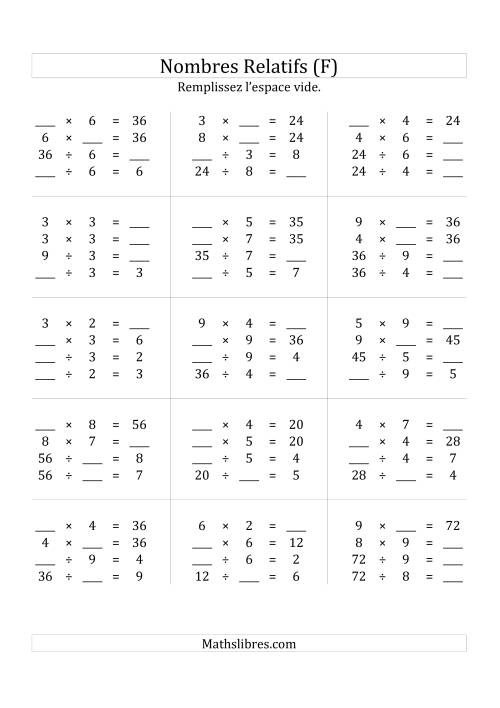 Multiplication & la Division des Nombres Relatifs Jusqu'à 81 (F)