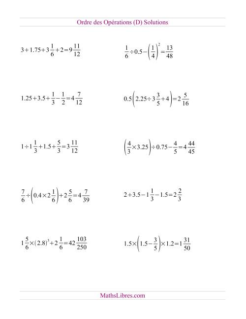 Ordre des opérations avec fractions et nombres décimaux -- Toutes opérations (nombres positifs seulement) (D) page 2