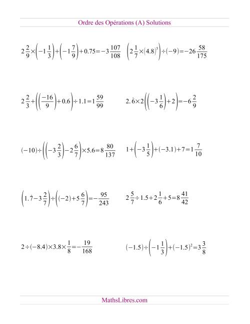 Ordre des opérations avec fractions et nombres décimaux -- Toutes opérations (Tout) page 2