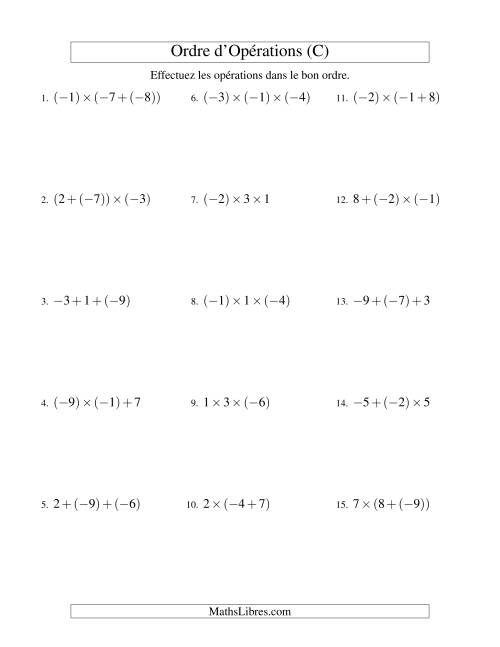 Ordre des opérations avec nombres entiers (deux étapes) -- Addition et multiplication (C)