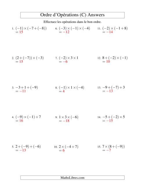 Ordre des opérations avec nombres entiers (deux étapes) -- Addition et multiplication (C) page 2
