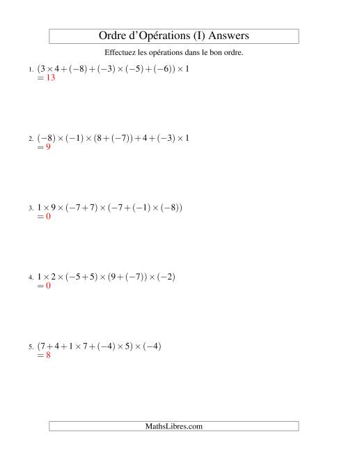 Ordre des opérations avec nombres entiers (six étapes) -- Addition et multiplication (I) page 2