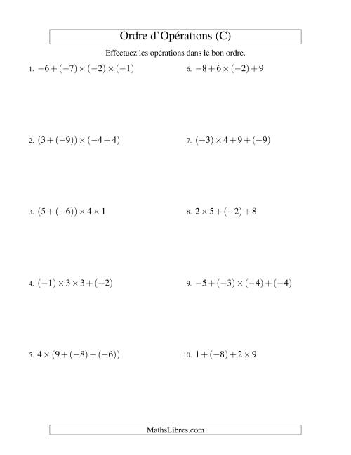 Ordre des opérations avec nombres entiers (trois étapes) -- Addition et multiplication (C)