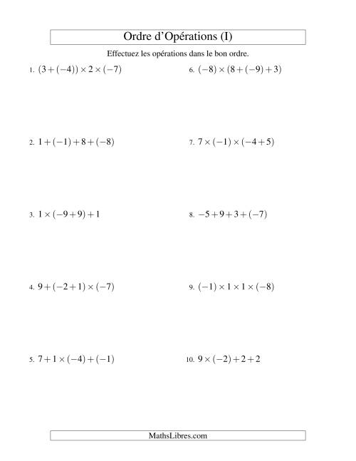 Ordre des opérations avec nombres entiers (trois étapes) -- Addition et multiplication (I)