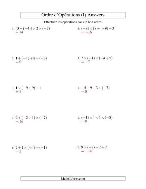 Ordre des opérations avec nombres entiers (trois étapes) -- Addition et multiplication (I) page 2