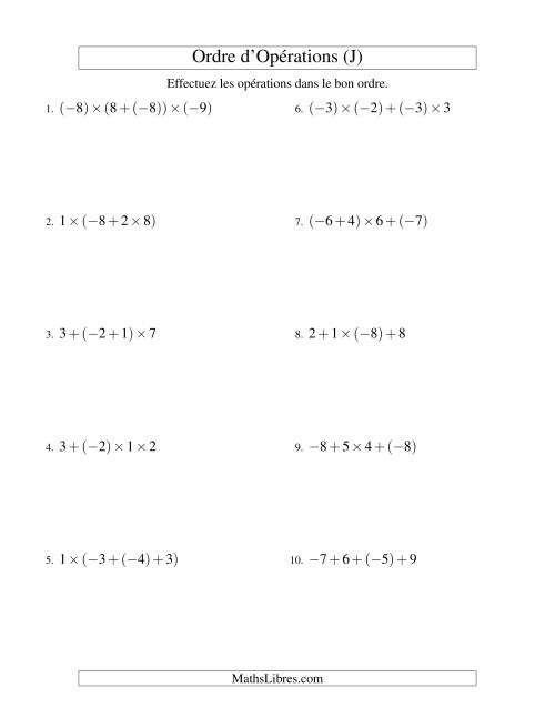 Ordre des opérations avec nombres entiers (trois étapes) -- Addition et multiplication (J)