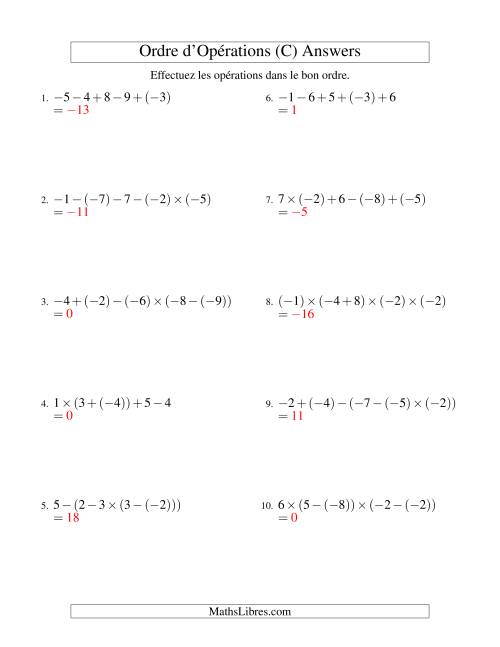 Ordre des opérations avec nombres entiers (quatre étapes) -- Addition, soustraction et multiplication (C) page 2