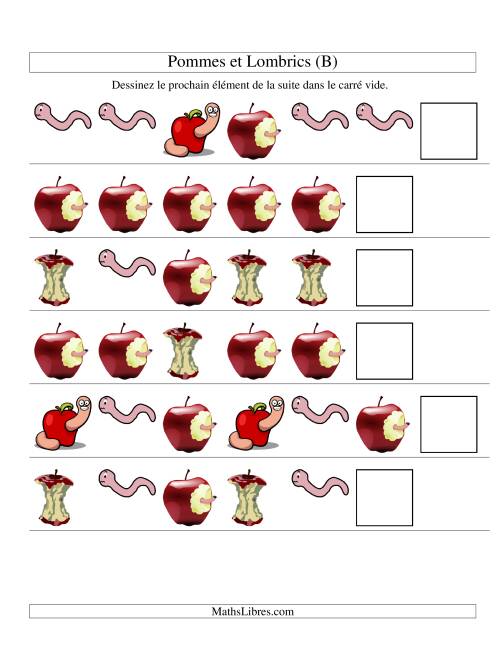 Suites d'images -- Pommes et lombrics -- Un attribut (B)