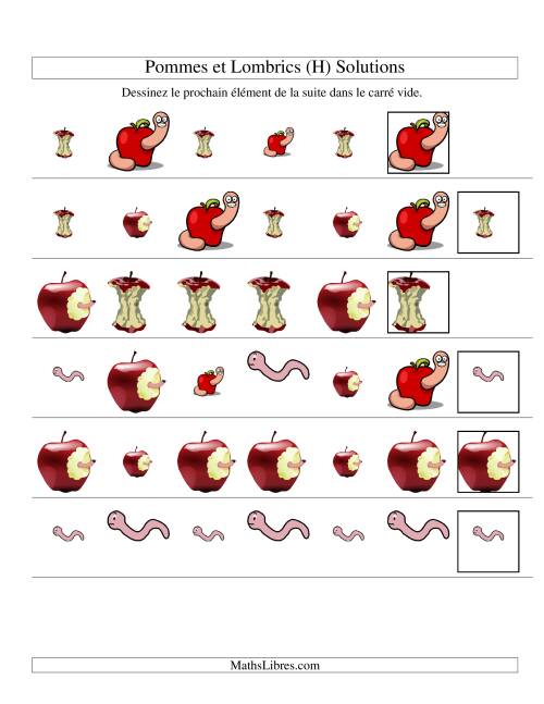 Suites d'images -- Pommes et lombrics -- Deux attributs (H) page 2