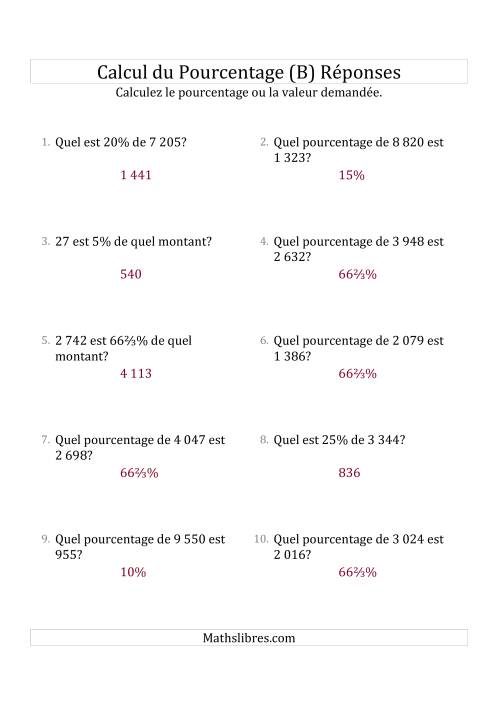 Problèmes de Pourcentage Mixtes avec des Montants de Nombres Entiers et la Sélection de Pourcentages (B) page 2