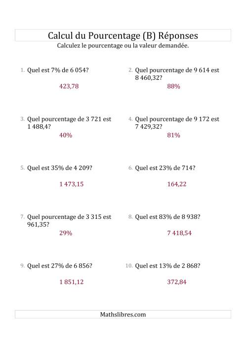 Problèmes de Pourcentage Mixtes avec des Montants de Nombres Décimaux et des Pourcentages Variant de 1 à 99 (B) page 2