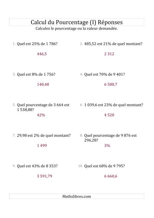 Problèmes de Pourcentage Mixtes avec des Montants de Nombres Décimaux et des Pourcentages Variant de 1 à 99 (I) page 2
