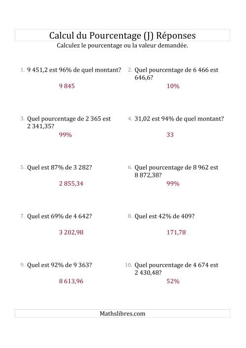Problèmes de Pourcentage Mixtes avec des Montants de Nombres Décimaux et des Pourcentages Variant de 1 à 99 (J) page 2