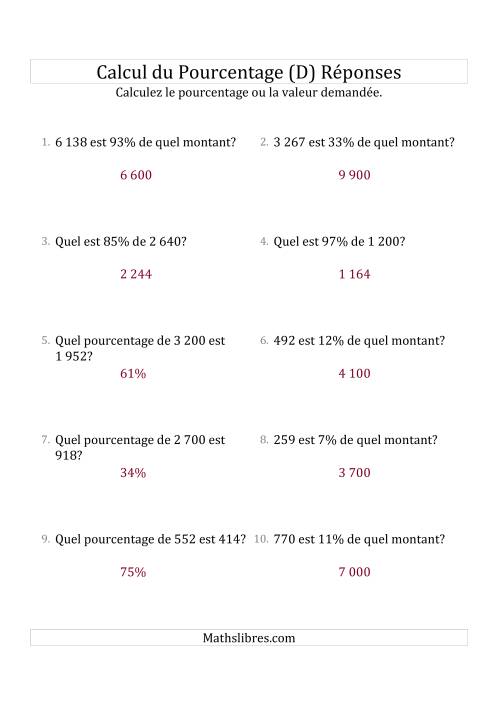 Problèmes de Pourcentage Mixtes avec des Montants de Nombres Entiers et des Pourcentages Variant de 1 à 99 (D) page 2