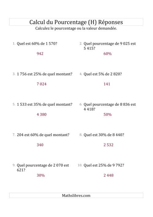 Problèmes de Pourcentage Mixtes avec des Montants de Nombres Entiers et des Pourcentages Multiples de 5 (H) page 2