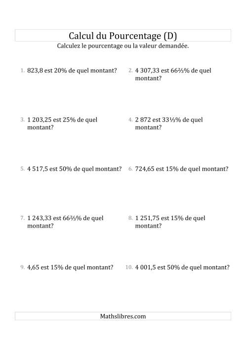 Calcul du Montant Original des Nombres Décimaux et la Sélection de Pourcentages (D)