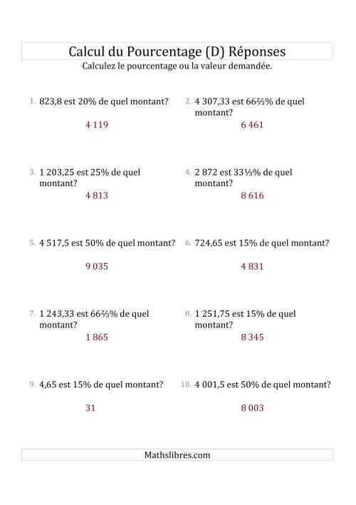 Calcul du Montant Original des Nombres Décimaux et la Sélection de Pourcentages (D) page 2